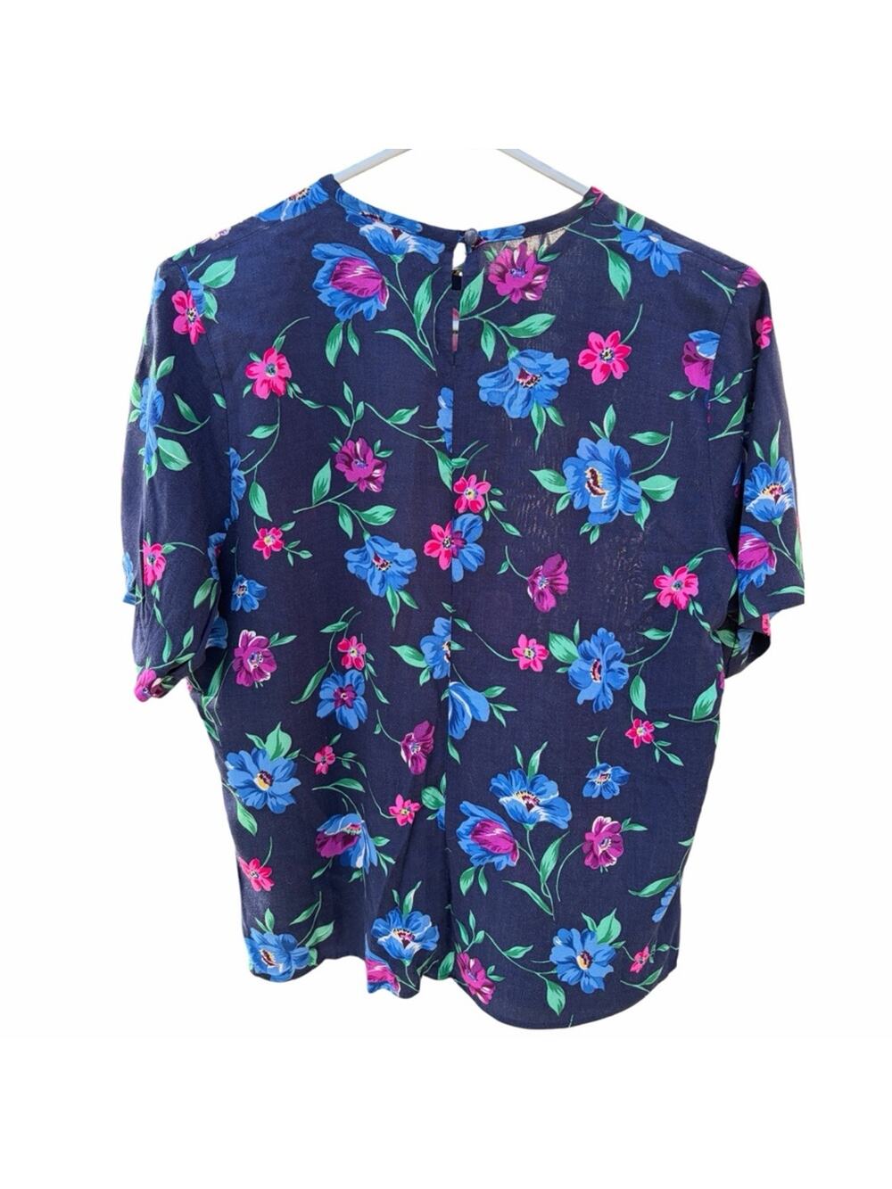 Sag Harbor Navy and Pink Floral Blouse~ Vintage